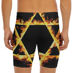 Flaming Star of David Print Men's Long Boxer Briefs