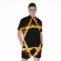 Flaming Star of David Print Men's Romper