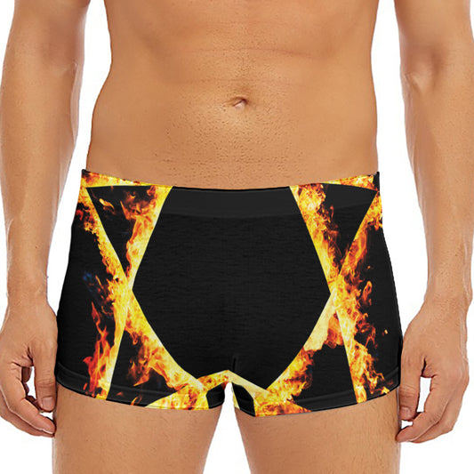 Flaming Star of David Print Men's Short Boxer Briefs
