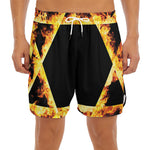 Flaming Star of David Print Men's Split Running Shorts