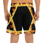 Flaming Star of David Print Men's Split Running Shorts