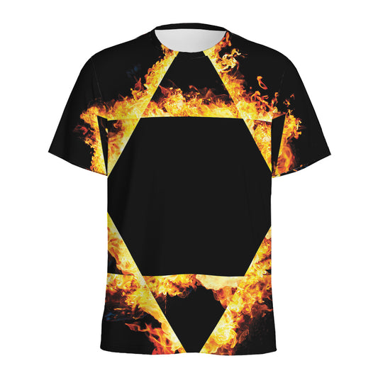 Flaming Star of David Print Men's Sports T-Shirt