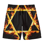 Flaming Star of David Print Men's Swim Trunks