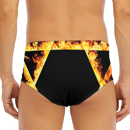 Flaming Star of David Print Men's Triangle Swim Briefs