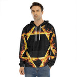 Flaming Star of David Print Men's Velvet Pullover Hoodie