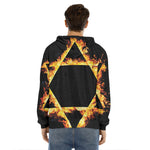 Flaming Star of David Print Men's Velvet Pullover Hoodie
