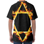 Flaming Star of David Print Men's Velvet T-Shirt