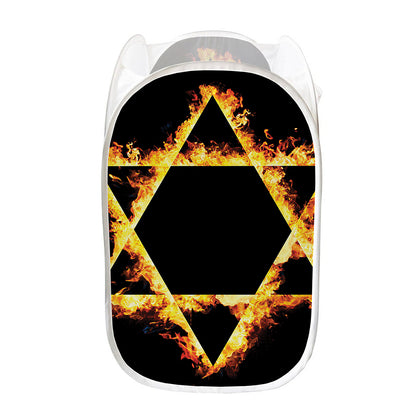 Flaming Star of David Print Mesh Laundry Hamper