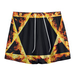 Flaming Star of David Print Mesh Shorts