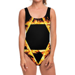 Flaming Star of David Print One Piece Swimsuit