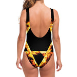 Flaming Star of David Print One Piece Swimsuit