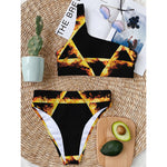 Flaming Star of David Print One Shoulder Bikini Top