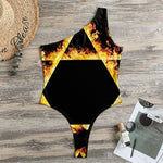 Flaming Star of David Print One Shoulder Bodysuit