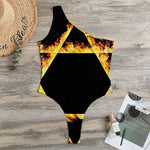 Flaming Star of David Print One Shoulder Bodysuit