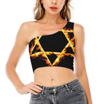 Flaming Star of David Print One Shoulder Crop Top