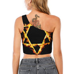 Flaming Star of David Print One Shoulder Crop Top