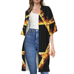 Flaming Star of David Print Open Front Beach Cover Up