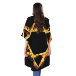 Flaming Star of David Print Open Front Beach Cover Up