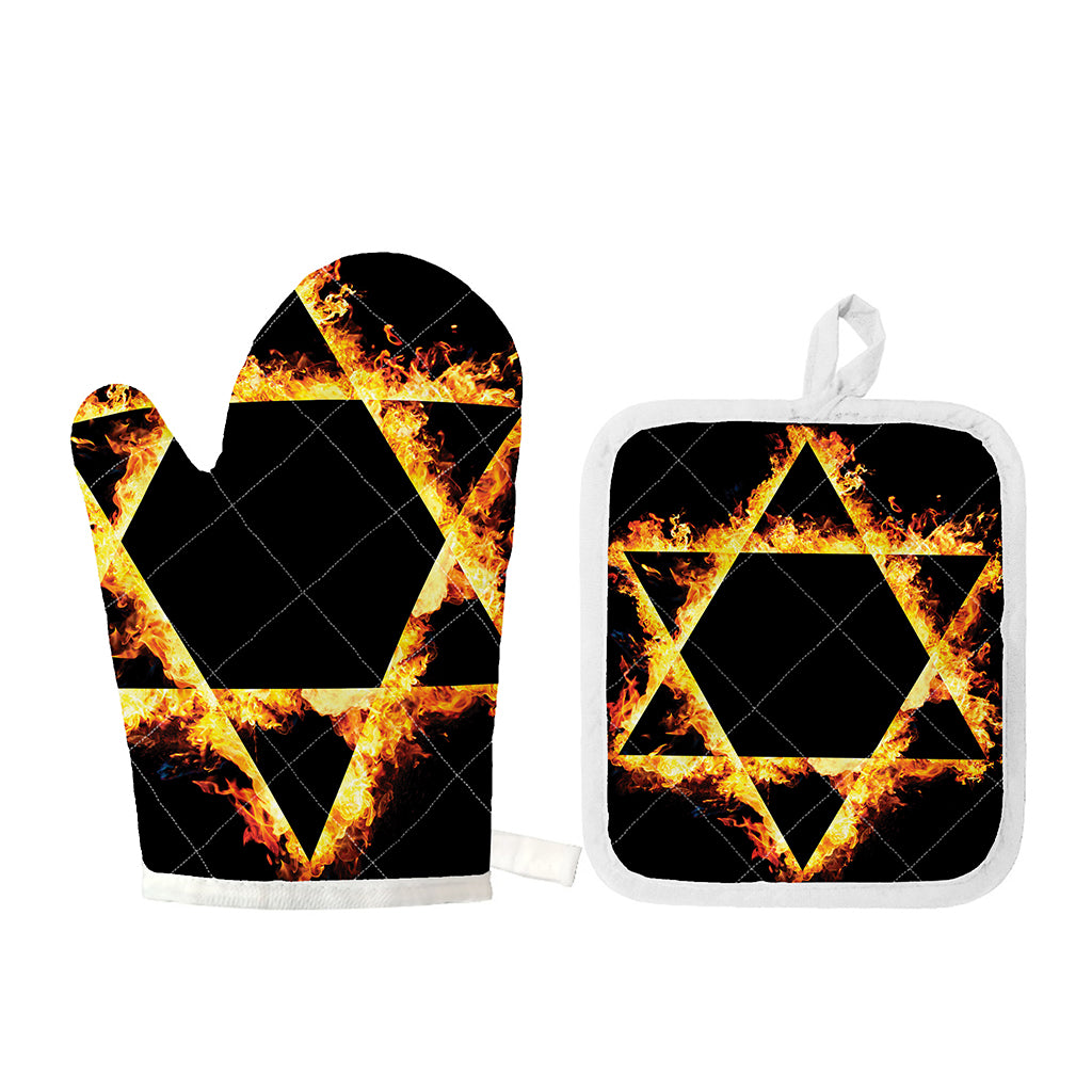 Flaming Star of David Print Oven Mitt And Pot Holder Set
