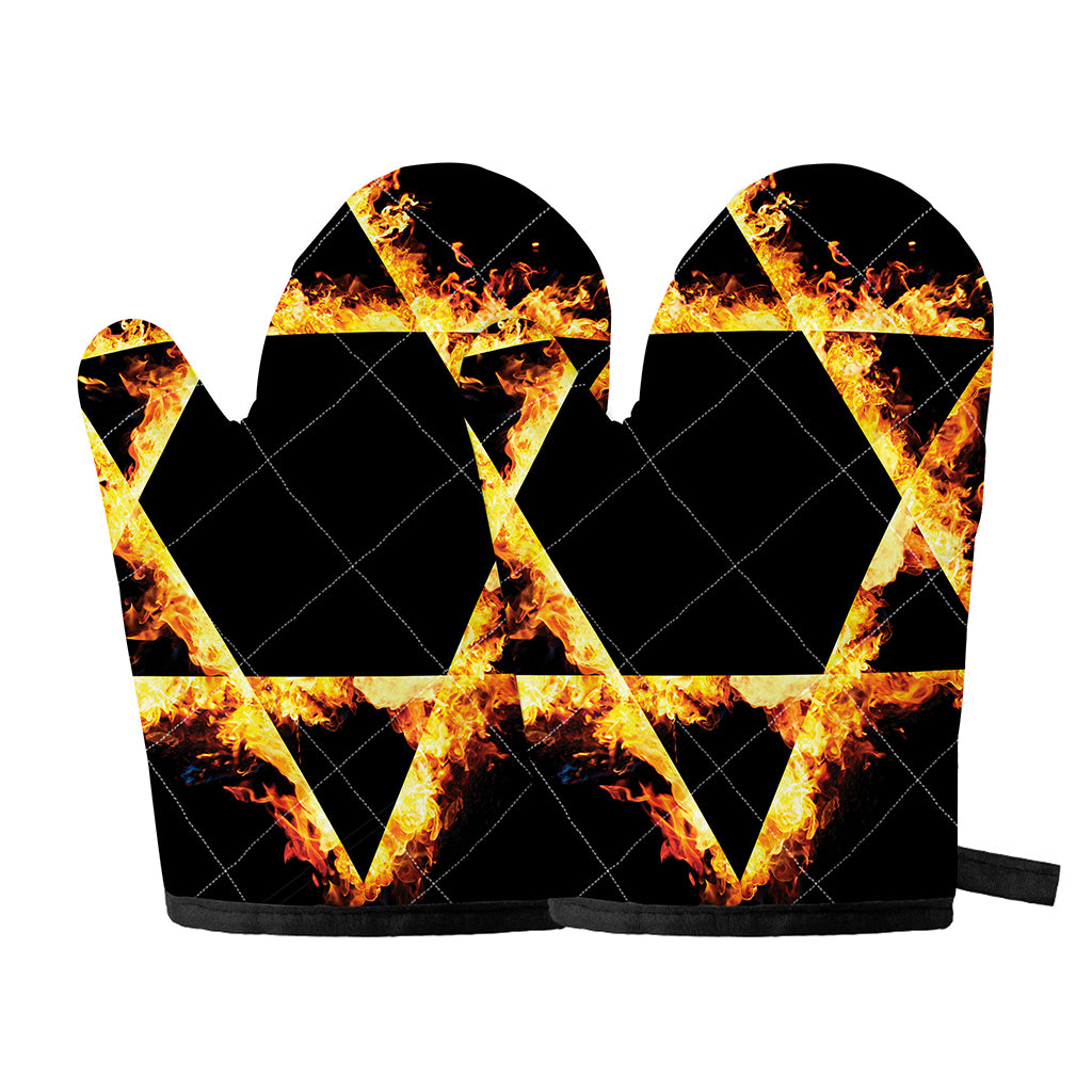 Flaming Star of David Print Oven Mitts