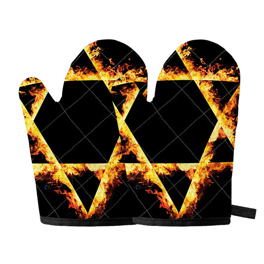 Flaming Star of David Print Oven Mitts