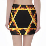 Flaming Star of David Print Pencil Mini Skirt