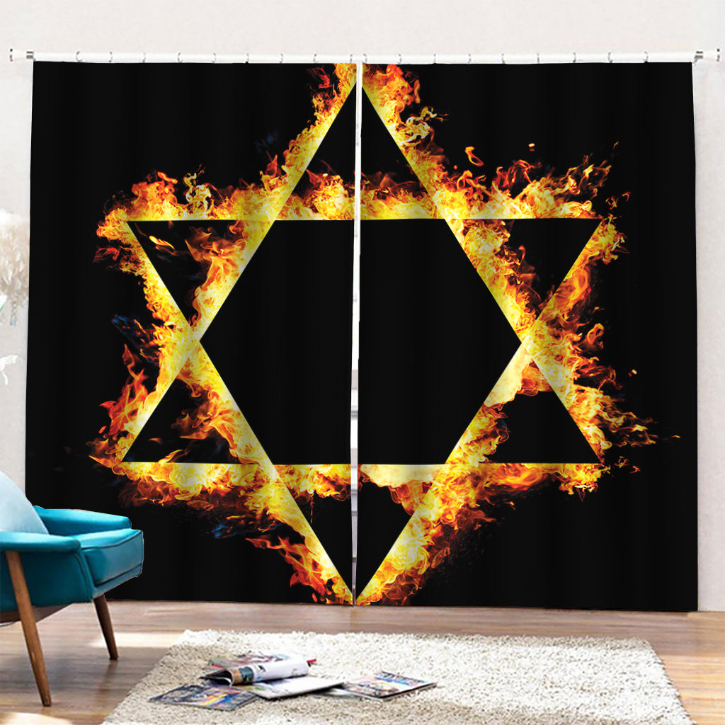 Flaming Star of David Print Pencil Pleat Curtains