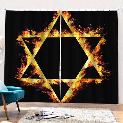 Flaming Star of David Print Pencil Pleat Curtains