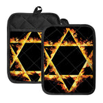Flaming Star of David Print Pot Holders With Pocket