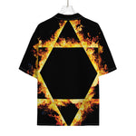 Flaming Star of David Print Rayon Hawaiian Shirt