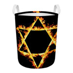 Flaming Star of David Print Round Laundry Basket