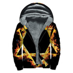 Flaming Star of David Print Sherpa Lined Zip Up Hoodie