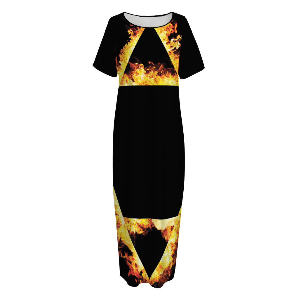 Flaming Star of David Print Short Sleeve Long Nightdress