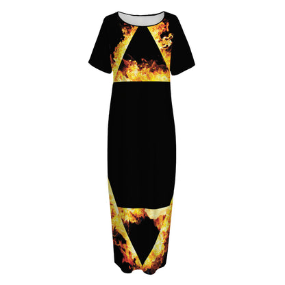 Flaming Star of David Print Short Sleeve Long Nightdress