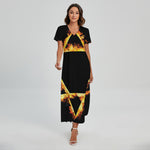 Flaming Star of David Print Short Sleeve Maxi Dress
