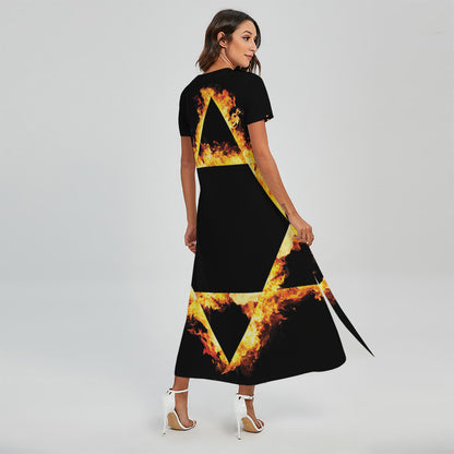 Flaming Star of David Print Short Sleeve Maxi Dress