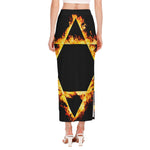Flaming Star of David Print Side Slit Maxi Skirt