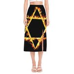 Flaming Star of David Print Side Slit Midi Skirt