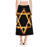 Flaming Star of David Print Side Slit Midi Skirt