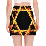 Flaming Star of David Print Side Slit Mini Skirt