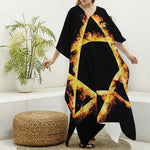 Flaming Star of David Print Silk V-Neck Kaftan Dress