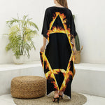 Flaming Star of David Print Silk V-Neck Kaftan Dress
