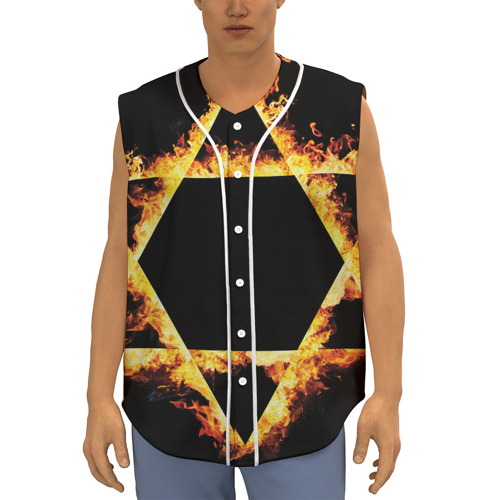Flaming Star of David Print Sleeveless Baseball Jersey