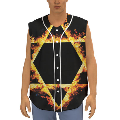 Flaming Star of David Print Sleeveless Baseball Jersey