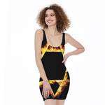 Flaming Star of David Print Sleeveless Bodycon Dress