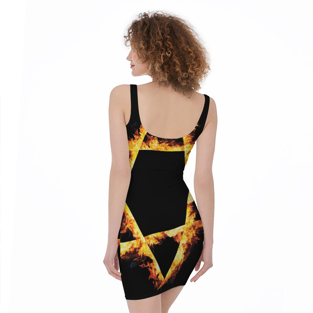 Flaming Star of David Print Sleeveless Bodycon Dress