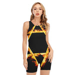 Flaming Star of David Print Sleeveless One Piece Swimsuit