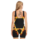 Flaming Star of David Print Sleeveless One Piece Swimsuit