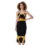 Flaming Star of David Print Slim Fit Midi Cami Dress