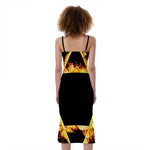 Flaming Star of David Print Slim Fit Midi Cami Dress